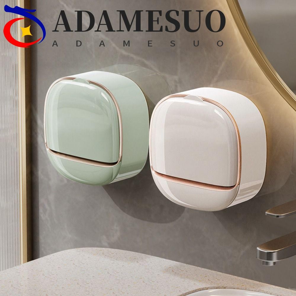 Adamesuo กล่องสบู่ท่อระบายน้ําพร้อมฝาปิดจานสบู่ฟรีหมัด, ชั้นเก็บของกันน้ํา Flip-Top ติดผนังคุณภาพสูง