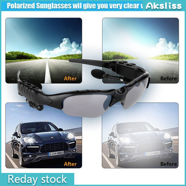 Aks แว่นตาที่รองรับบลูทูธหูฟังไร้สายสเตอริโอพร้อมไมโครโฟนแว่นกันแดดโพลาไรซ์หูฟังตัดเสียงรบกวน
