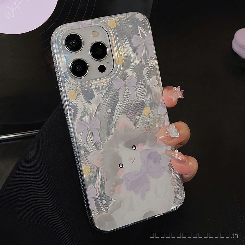 เคสโทรศัพท์ลายแมวโบว์สีม่วงสำหรับสาวๆเข้ากันได้กับ iphone14เส้นด้ายขนนก11แอปเปิ้ล15PROMAX บุคลิกภาพ7/8P