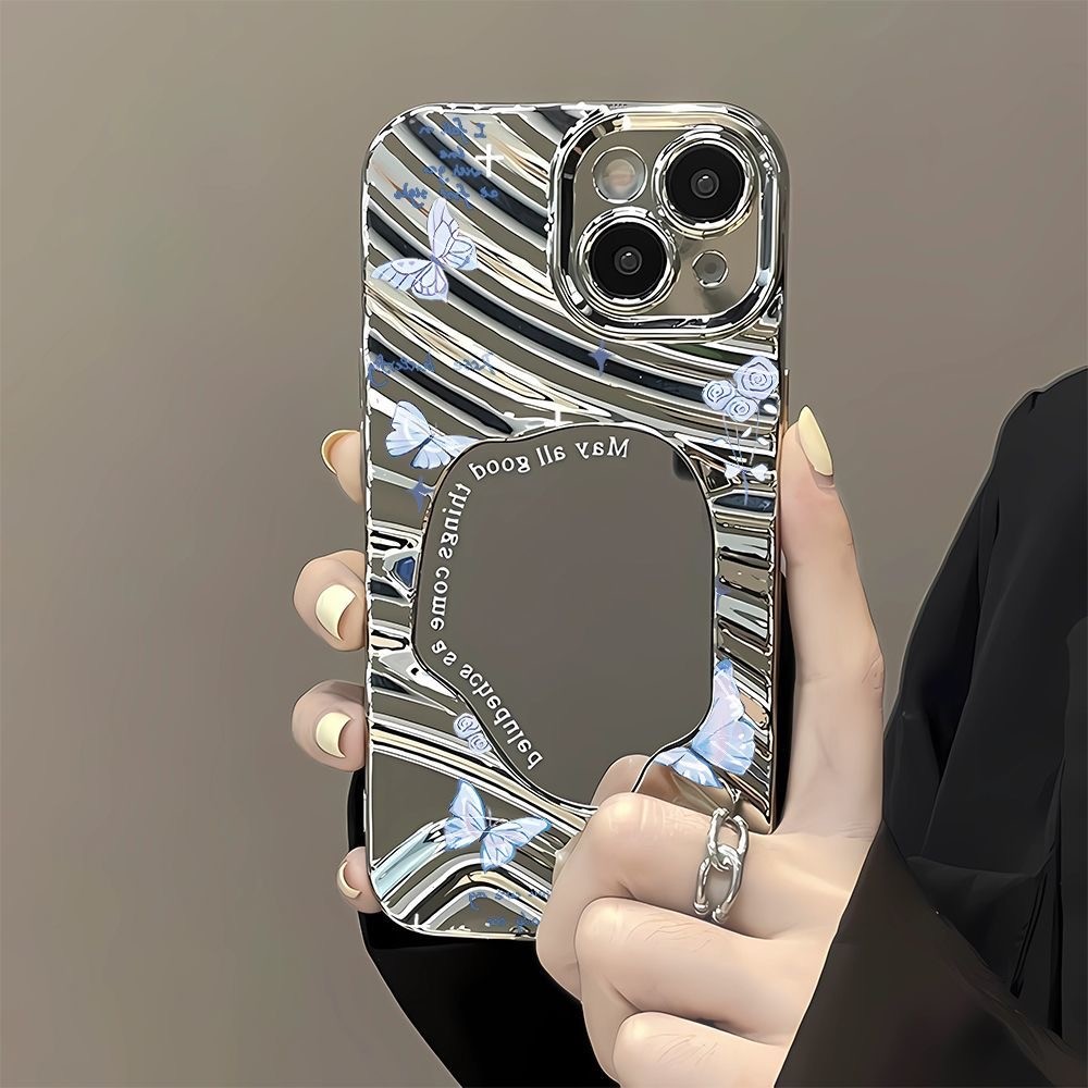 INS Case For เคส iPhone 17 Air 11 13 12 16 15 14 Pro Max เคสไอโฟน11 เคสโทรศัพท์ลูกฟูกสีเงินพร้อมกระจกแต่งหน้า