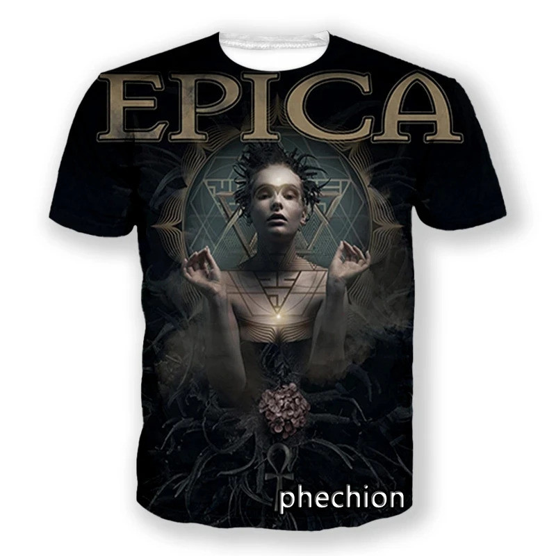 วงดนตรีเมทัลซิมโฟนิกยอดนิยม EPICA เสื้อยืดพิมพ์ 3D สำหรับผู้ชาย/ผู้หญิง เทรนด์ฮิปฮอปฤดูร้อน เสื้อแขน