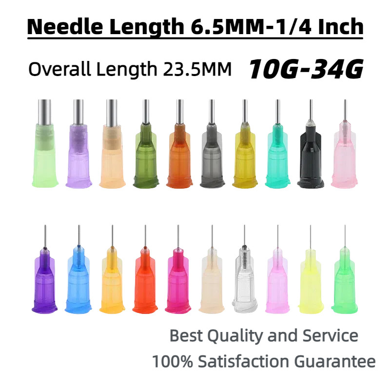 10pcs 6.5mm 0.25นิ้ว 14G-34G สกรูหัวฉีดเข็มพลาสติกเหล็ก 1/4 นิ้วหัวเข็มหยอดกาว ปลายสแตนเลส เข็มหยอดข