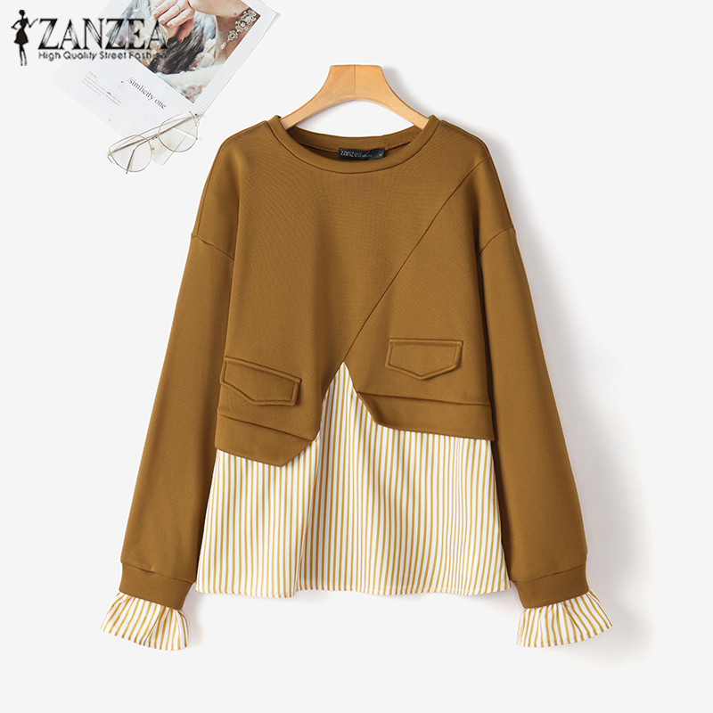 Zanzea เสื้อสเวตเตอร์แขนยาวลําลองลายทางสําหรับผู้หญิง — صورة 7