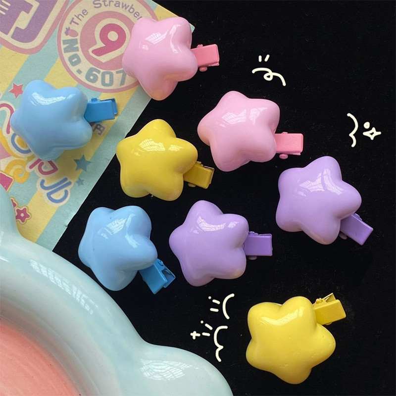 Rubuyou กิ๊ฟติดผม สีแคนดี้รูปดาวห้าแฉก มินิหน้าม้าคลิปด้านข้าง น่ารักหวานสไตล์เกาหลีแฟชั่น เด็กนักเรียนสำหรับผู้หญิง 1 ช