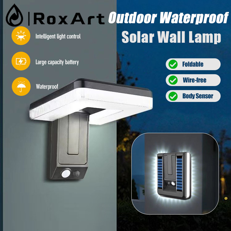 RoxArt โคมไฟติดผนังโซล่าเซลล์ แสงขาว เปิดได้ 3โหมด Motion Sensor เปิดปิดอัตโนมัติ กันน้ำกันฝุ่นทนแดด