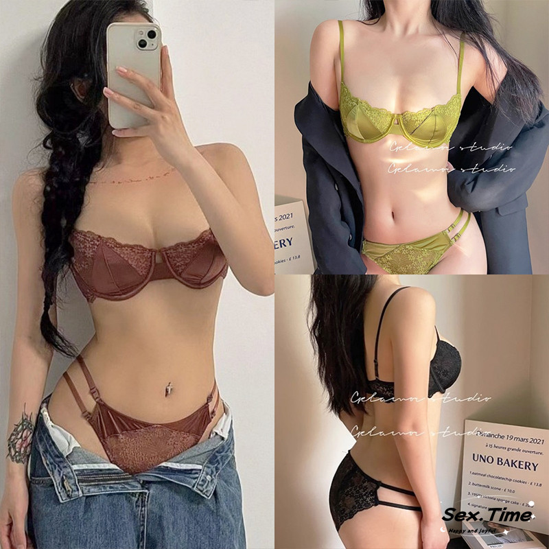 💚Sex time💜 ชุดชั้นในเซ็กซี่ ชุดชั้นในลูกไม้ โครงเหล็กในตัว สายเสื้อชั้นในปรับได้ S-L