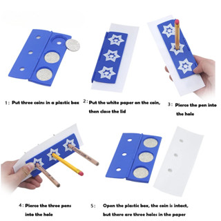 ดินสอสอดใส่เหรียญเทคนิคมายากลปากกาผ่านหลุมปิดภาพลวงตาของเล่น…