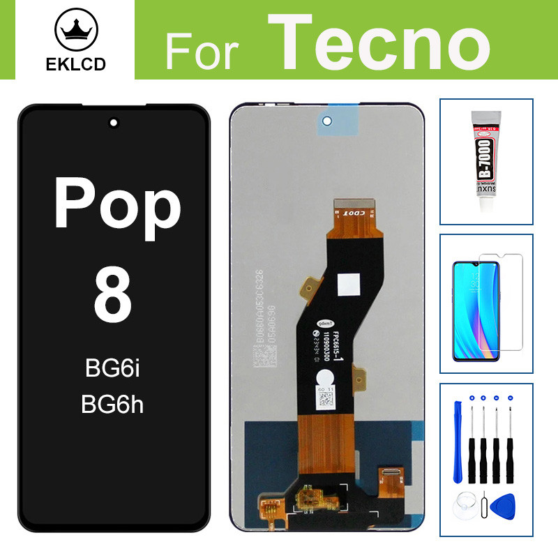 6.6 "จอแสดงผล LCD สําหรับ Tecno POP 8 BG6h BG6i หน้าจอสัมผัส Digitizer Assembly Pop8 เปลี่ยน