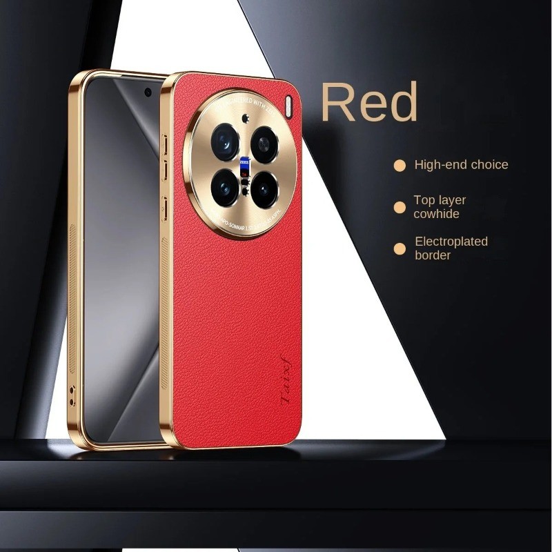 หนัง PU เนื้อลิ้นจี่รูปแบบชุบกันกระแทกสําหรับ VIVO X200S X200 X100S X100 X90 Pro + เลนส์ป้องกันกันชน Shell