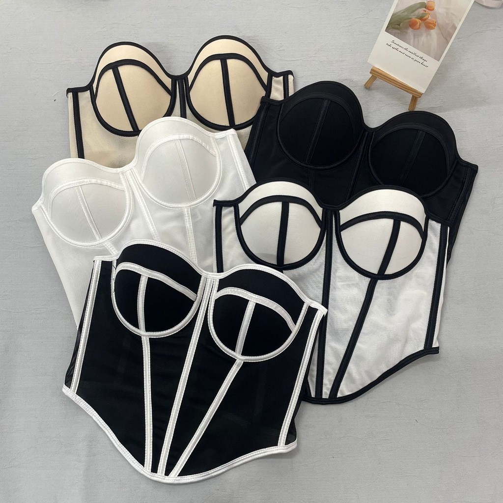 เสื้อเซ็กซี่ตาข่าย สีจับคู่ ก้างปลา รัดตัว สลิมฟิต