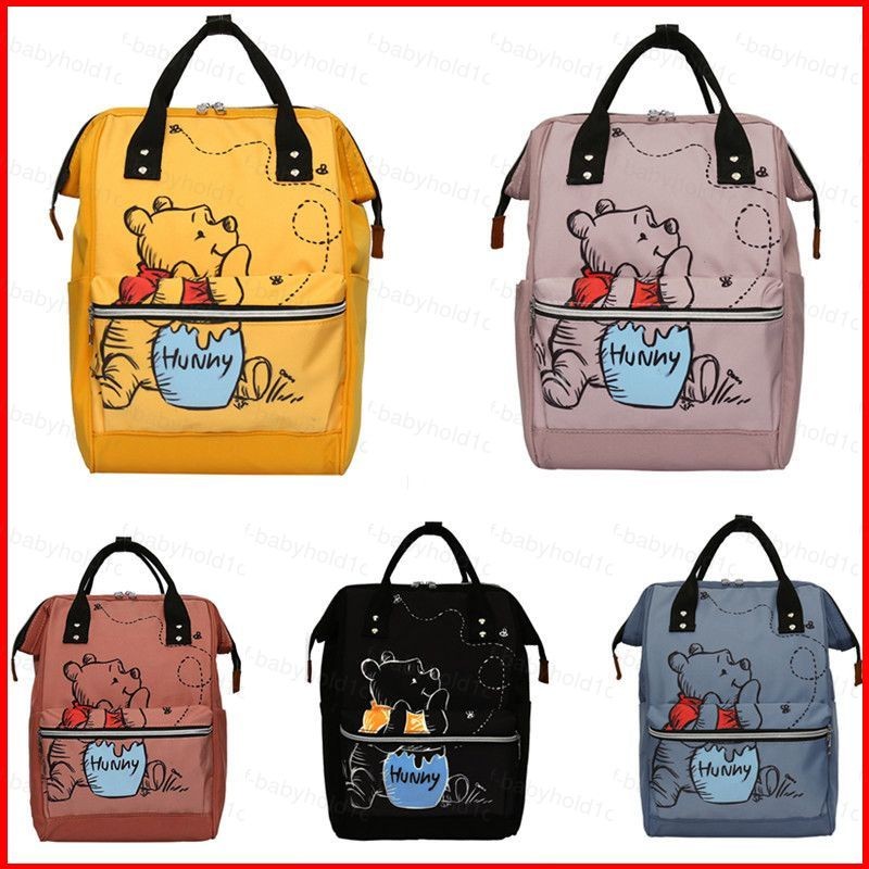 Winnie the Pooh Cartoon mommy bag กระเป๋าเป้สะพายหลังอเนกประสงค์ความจุขนาดใหญ่แบบพกพาแม่และลูก