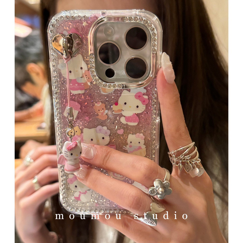 Huiwanju ขอบเพชรประกายแมวน่ารักเหมาะสําหรับ iPhone 16 Promax เคสโทรศัพท์สําหรับ iPhone 15 การ์ตูน 14 13 - รูปที่ 5