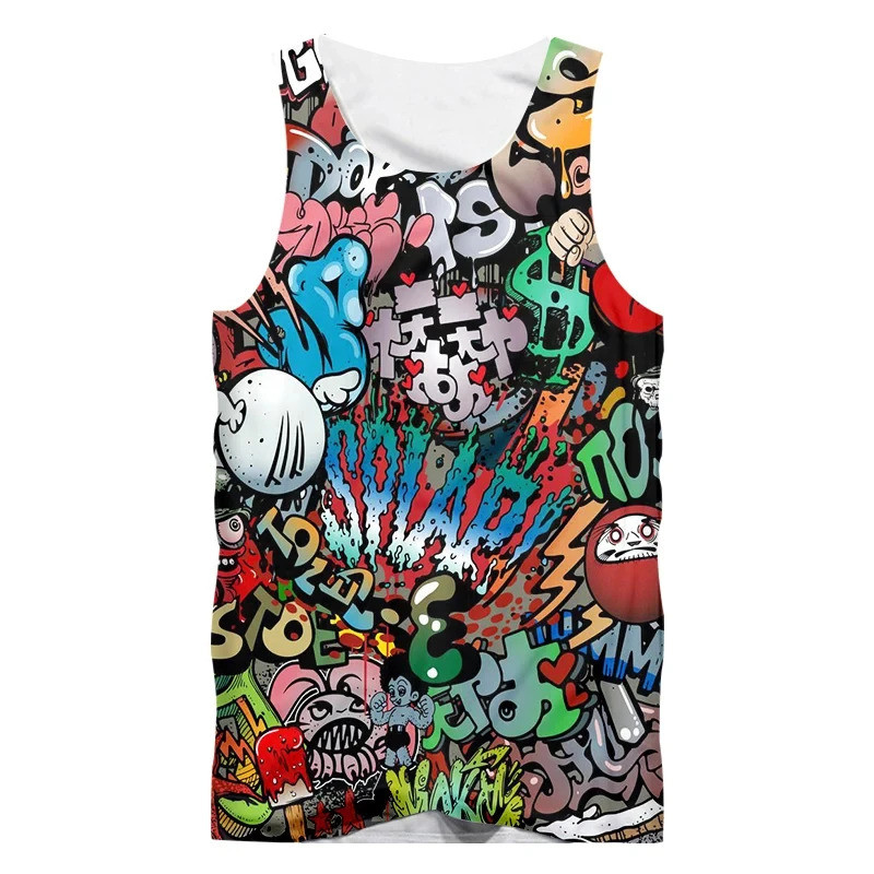 2025 บทคัดย่อรูปแบบ Graffiti เสื้อกล้าม 3D พิมพ์ MenWomen แฟชั่นกีฬาเสื้อกั๊กเด็ก Beach Top ฤดูร้อนขนาดใหญ่ Gym เสื้อผ้าชาย