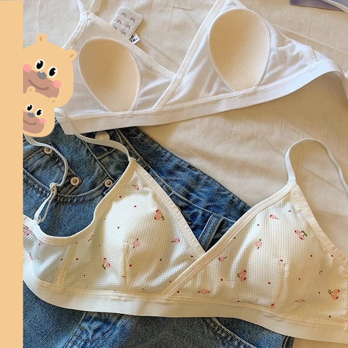 🎀bearbra🎀เสื้อชั้นใน ทรงเล็กหน้าอก คัพAB แฟชั่น เรียบง่าย ใส่สบายทุกฤดู ไม่มีโครง บางเบา ลายหวาน