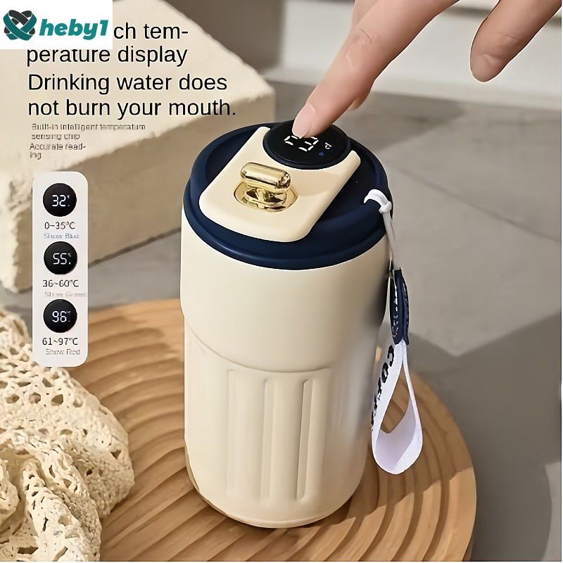 【ลดราคา】 ขวดน้ำสแตนเลสพร้อมไฟ LED อัจฉริยะ 450 มล. พร้อมจอแสดงอุณหภูมิ แก้วเก็บความร้อนแบบพกพาสำหรับเครื่องดื่มกาแฟ กระติกน้ำสูญญากาศ heby1