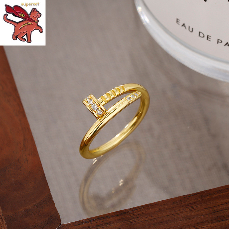18k Saudi Gold Pawnable Micro Set Diamond Sparkle Nail Ring สําหรับผู้หญิง