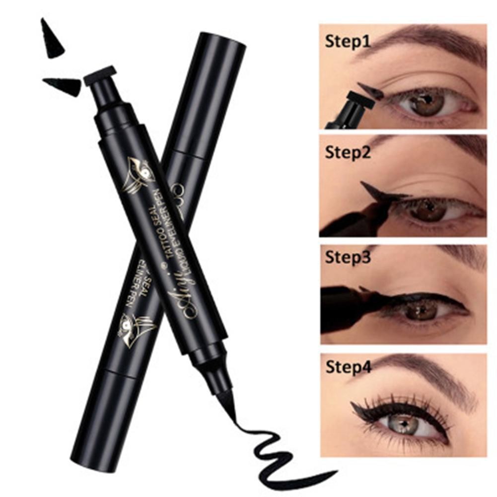 Double-ended แสตมป์อายไลเนอร์ 2 In 1 Quick Dry Triangle Eyeliner สีดํากันน้ําแสตมป์แต่งหน้า F9v4