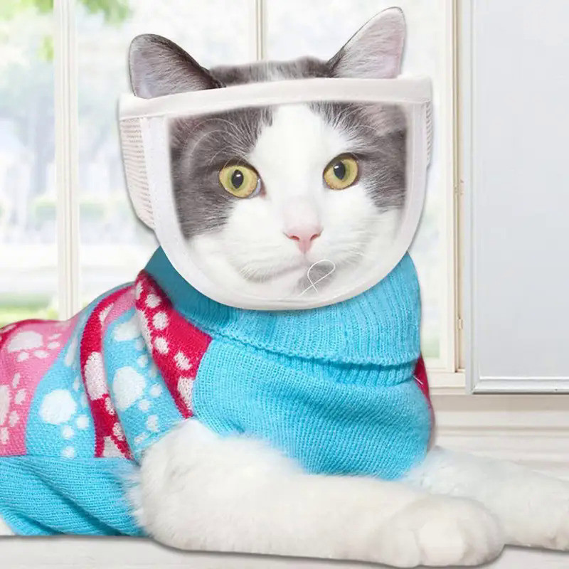Cat Hood Pet Muzzle Anti-bite Adjustable Breathable Anti-scratch Small Pet Transparent Grooming Muzz