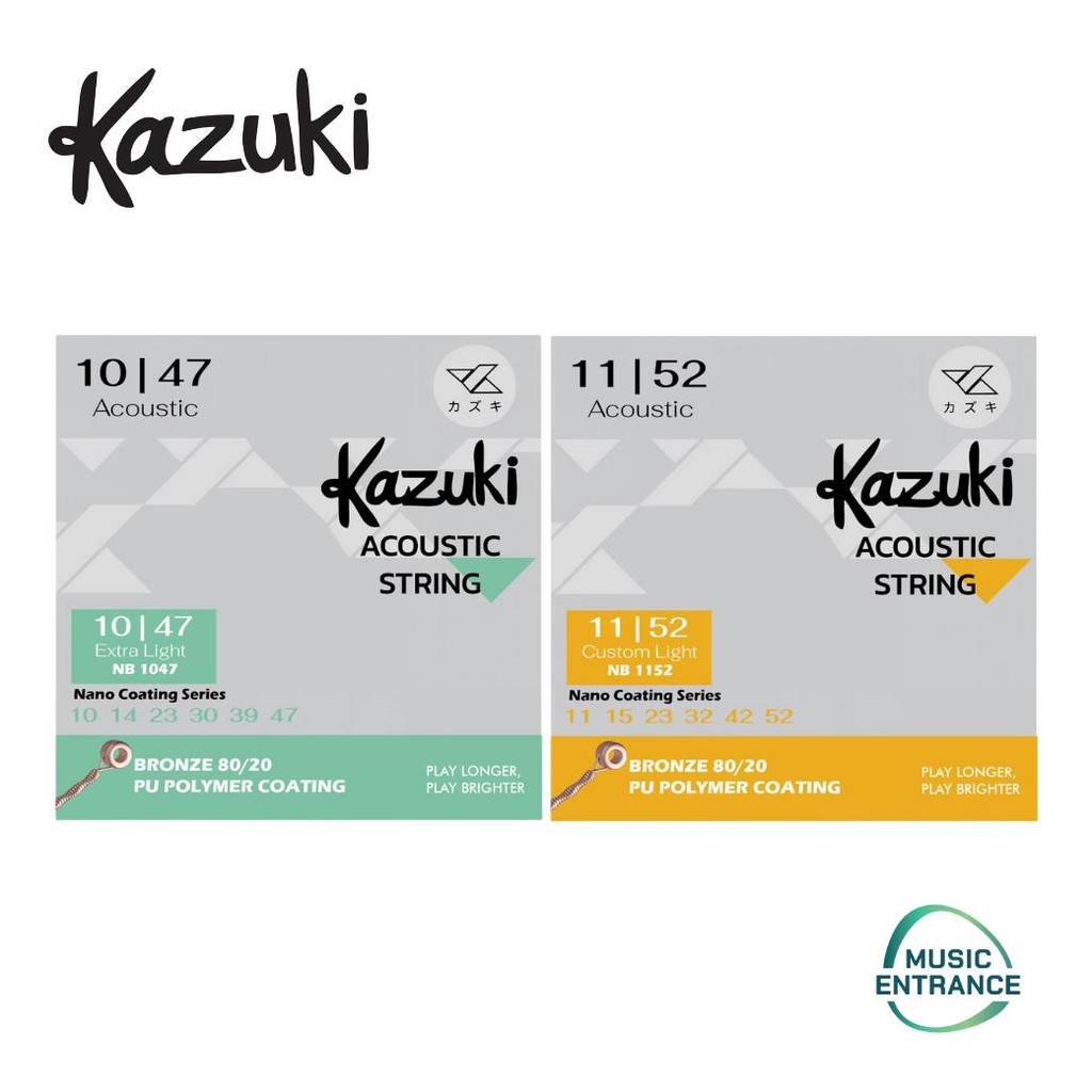 Kazuki Nano Coating Bronze 80/20 10-47 11-52 สายกีตาร์โปร่ง Kazuki เคลือบนาโน Acoustic Guitar Strings