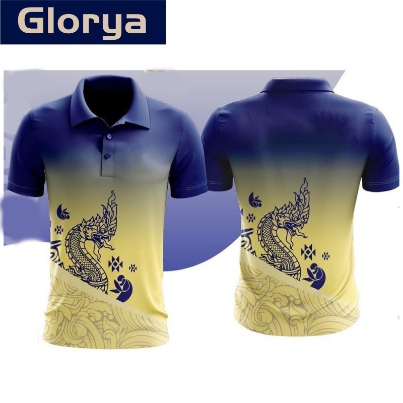 การออกแบบใหม่พิมพ์เสื้อโปโลสีฟ้าผู้ชายลายดอกไม้เสื้อโปโล unisex