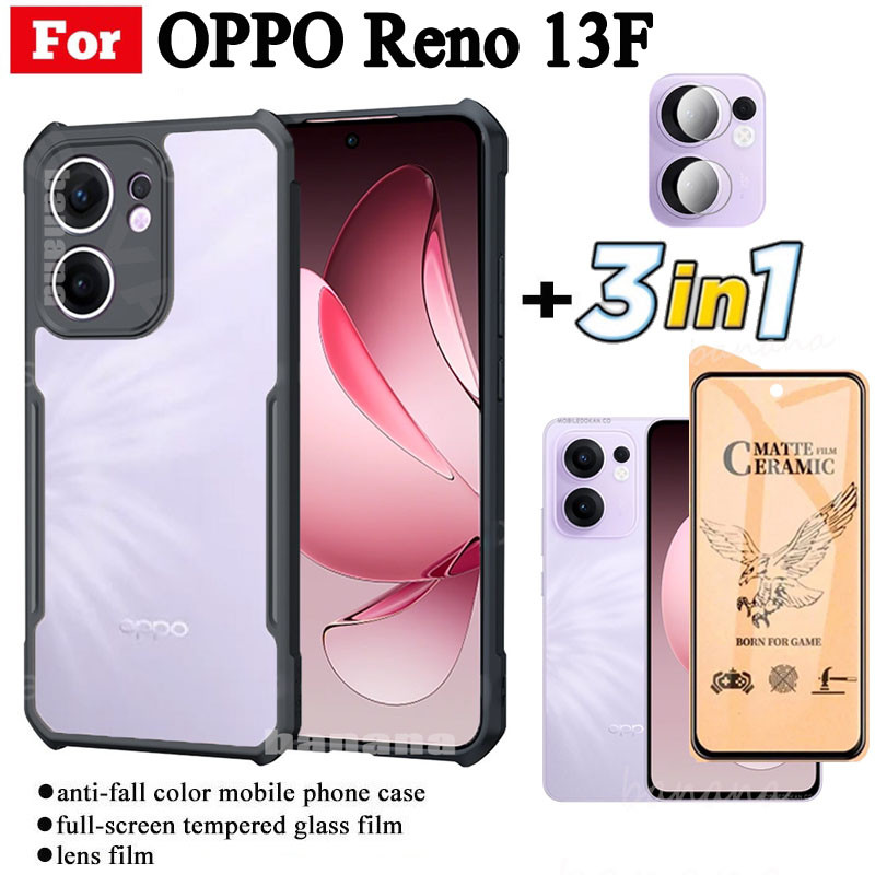 3 ใน 1 OPPO Reno 13F 4G เคสโทรศัพท์กันกระแทกสําหรับ Reno 13F 5G Reno 12F Reno 11F เซรามิค Frosted ฟิล์ม + ฟิล์มเลนส์กล้อง