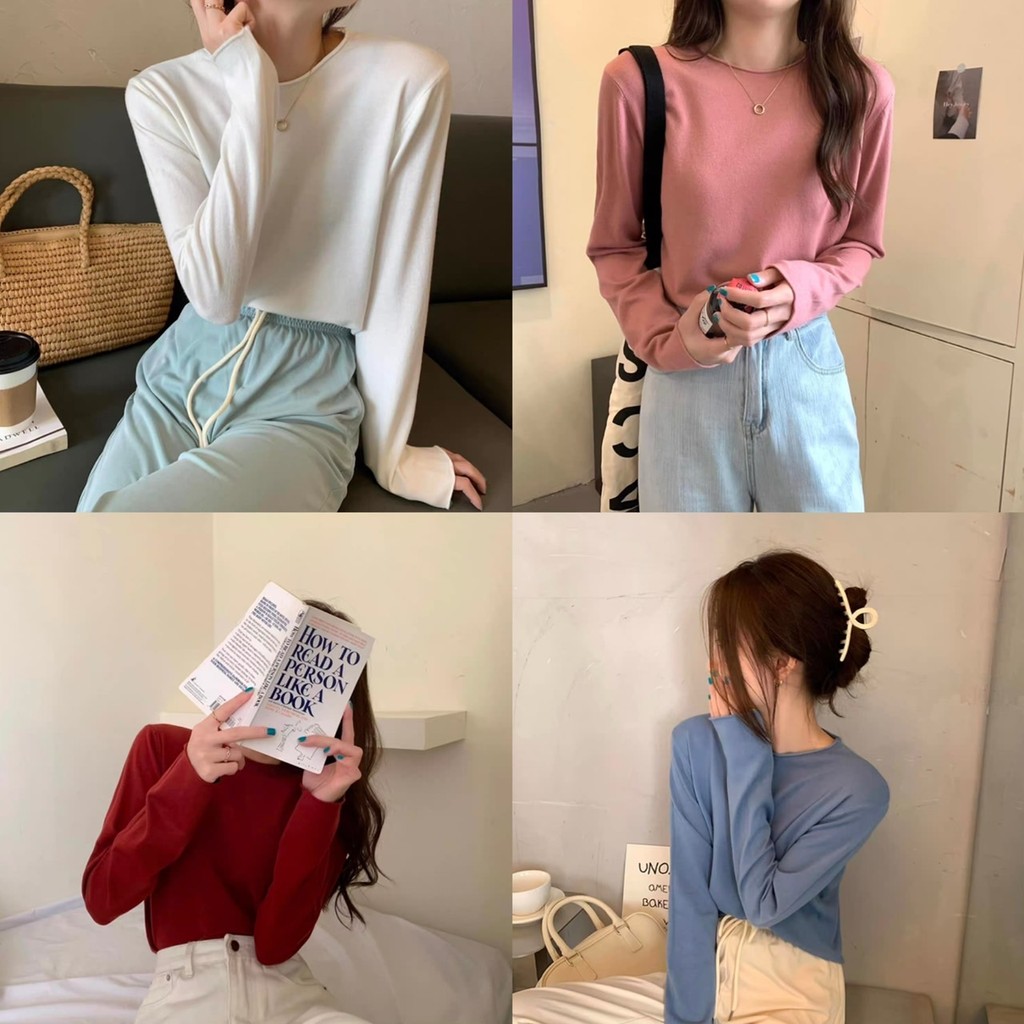 MKL เสื้อแขนยาว คอกลม ผ้าถัก เข้ากับทุกการแต่งกาย สไตล์เรียบง่าย หลายสี M24