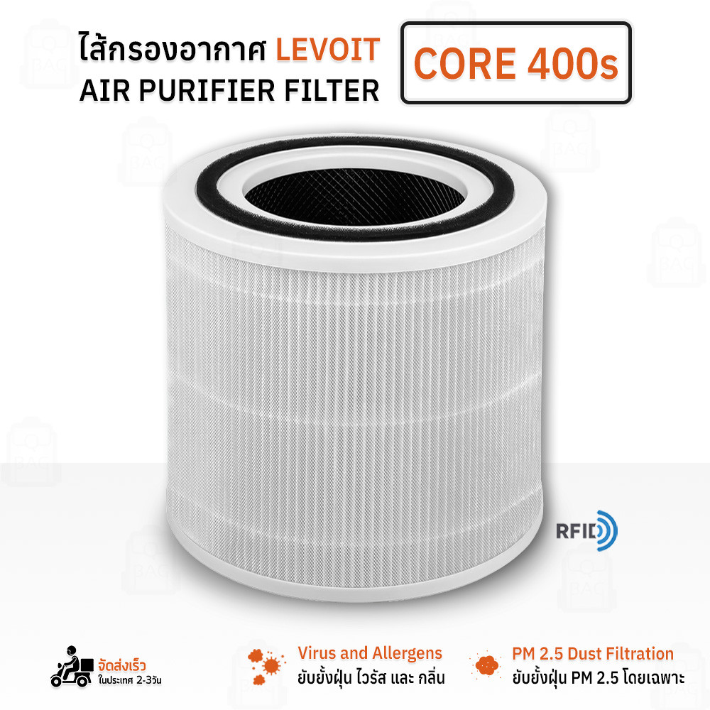 Qbag - ไส้กรอง Levoit Core 400s ไส้กรองอากาศ ฟิลเตอร์ กรองฝุ่น แผ่นกรองอากาศ กรอง PM 2.5 Replacement