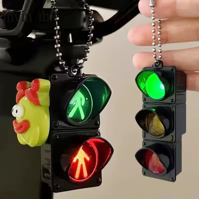 จี้พวงกุญแจไฟจราจรอิเล็กทรอนิกส์จําลองตลก - พวงกุญแจเปล่งแสง LED จี้ห้อยกระเป๋าเสน่ห์