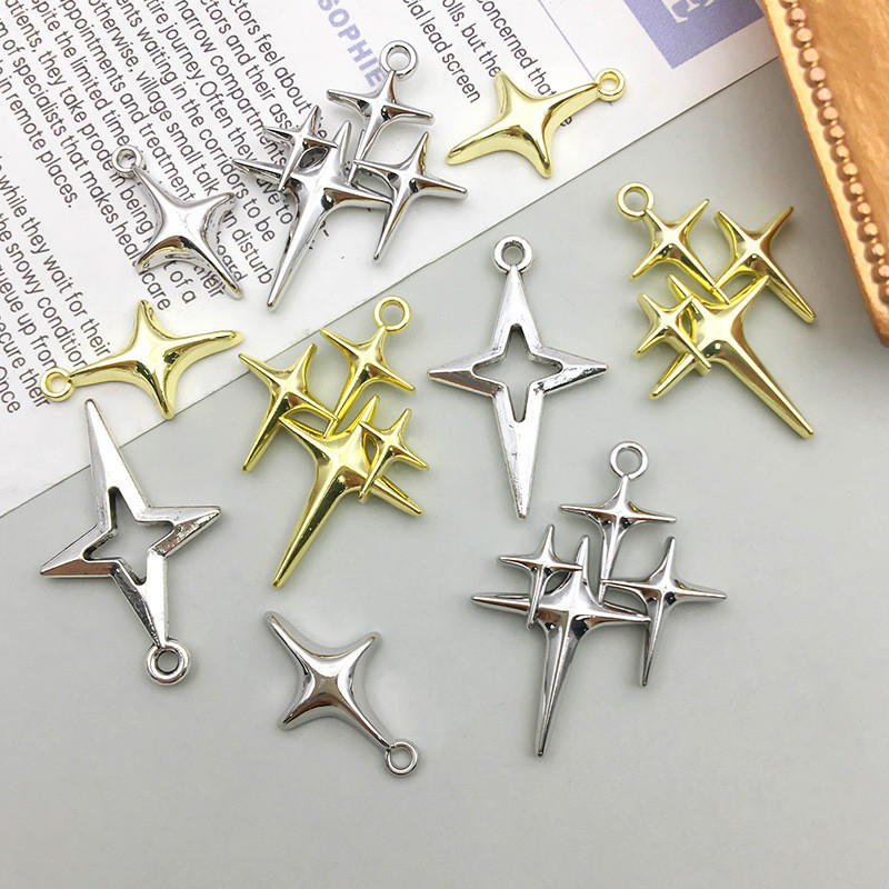 1ชิ้นที่เรียบง่ายฉลุลายไม้กางเขนสี่มุมรูปดาวจี้โลหะผสม DIY สร้อยข้อมือเครื่องประดับจี้สร้อยคอ
