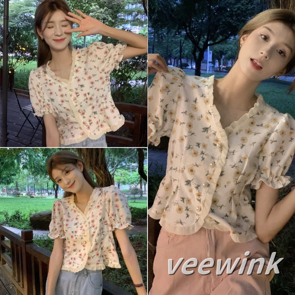 Veewink เสื้อเชิ้ตลายดอกไม้ แขนสั้น ผู้หญิง