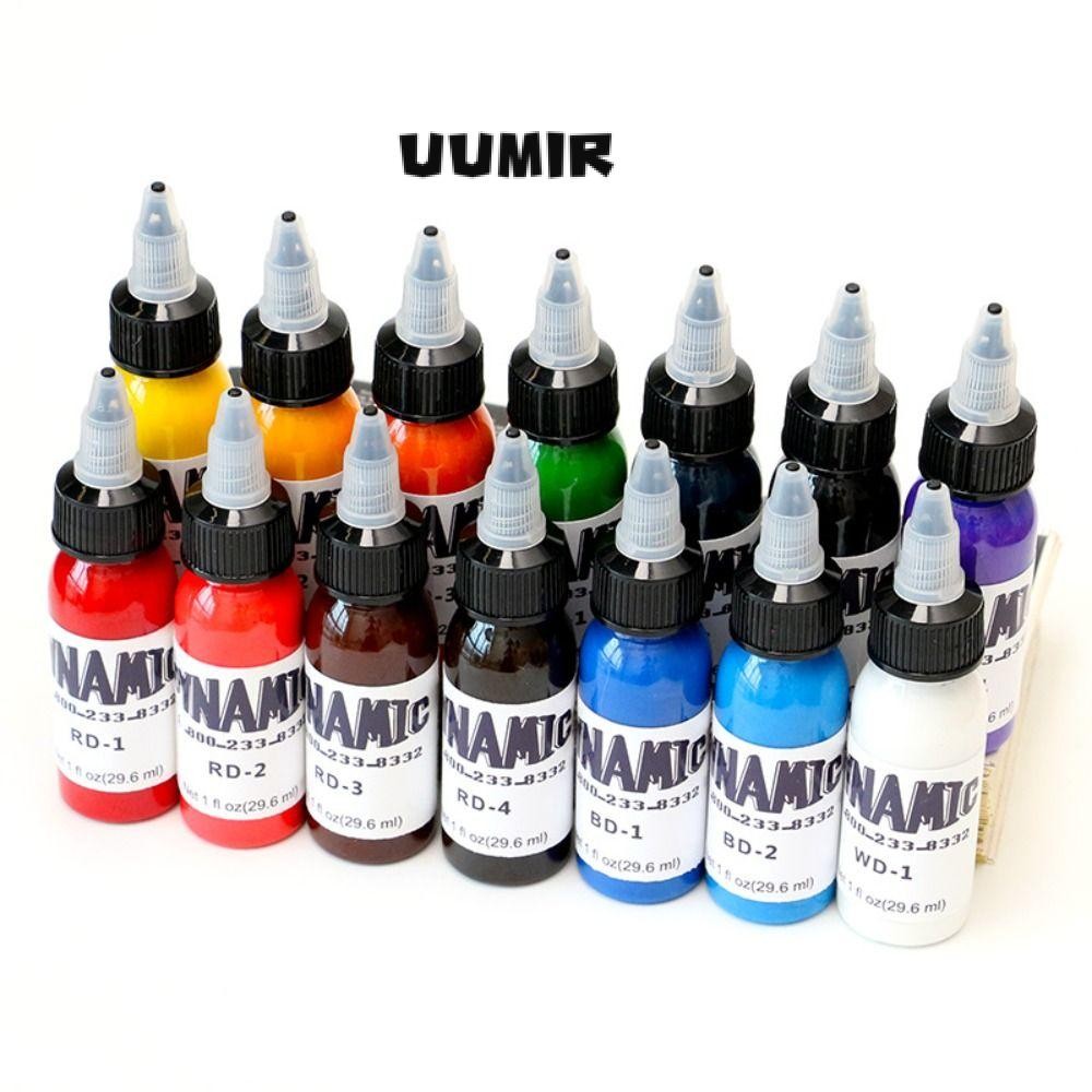 Uumir สีฝึกสัก, หมึกสักสีขาวสีฟ้าสีดําสีน้ําตาล, คุณภาพสูง 30ML สีแดงสีเขียวสีม่วงสีชมพู Tattoo Pigment