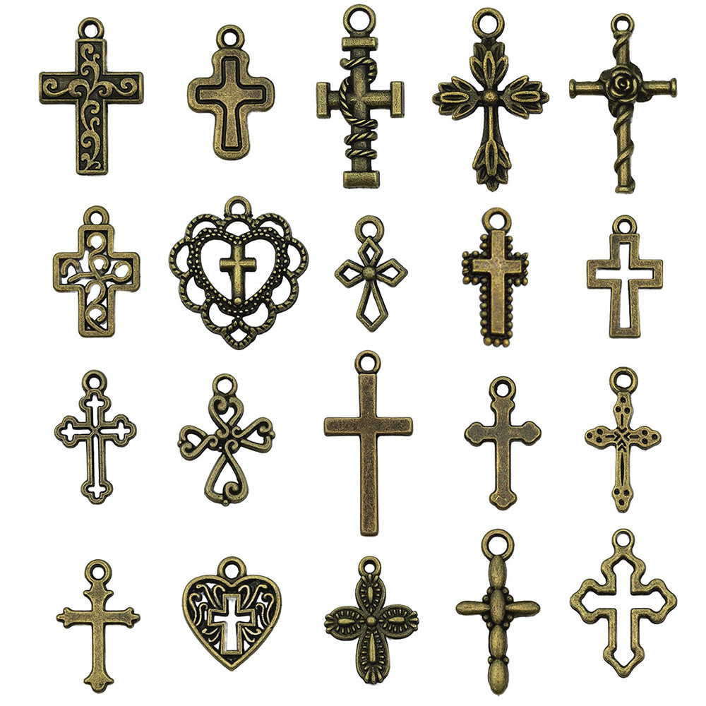 จี้โลหะผสมหัวใจข้ามวินเทจ ห้าสี อุปกรณ์ทำสร้อยข้อมือ DIY - รูปที่ 2