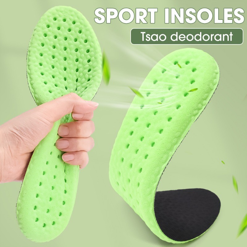 ผู้หญิงผู้ชายระงับกลิ่นกาย Breathable Shock Absorption Insoles ความยืดหยุ่นสูง Arch สนับสนุน Orthopedic นวดเบาะแทรกแผ่นรองเท้า