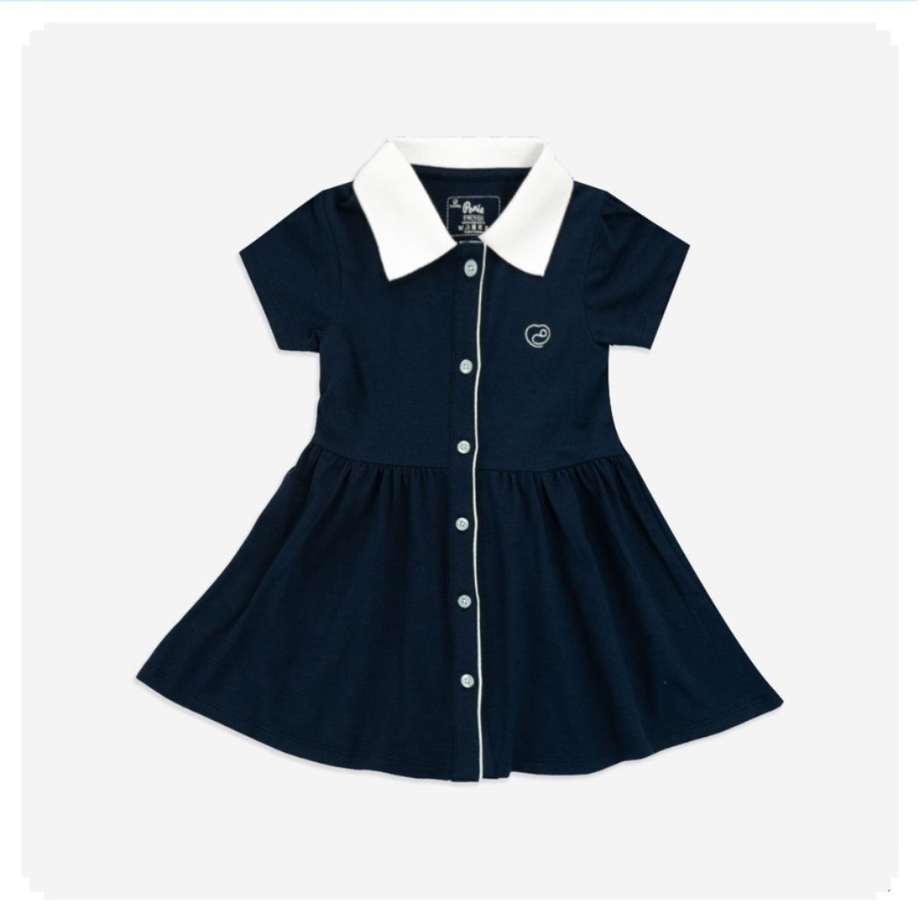 BU Baby (6M-2Y) Bu Baby ชุดเดรสแขนสั้นคอปกโปโลกลางกระดุมทําจากใยไผ่และผ้าฝ้ายออร์แกนิก - BPN5303SN