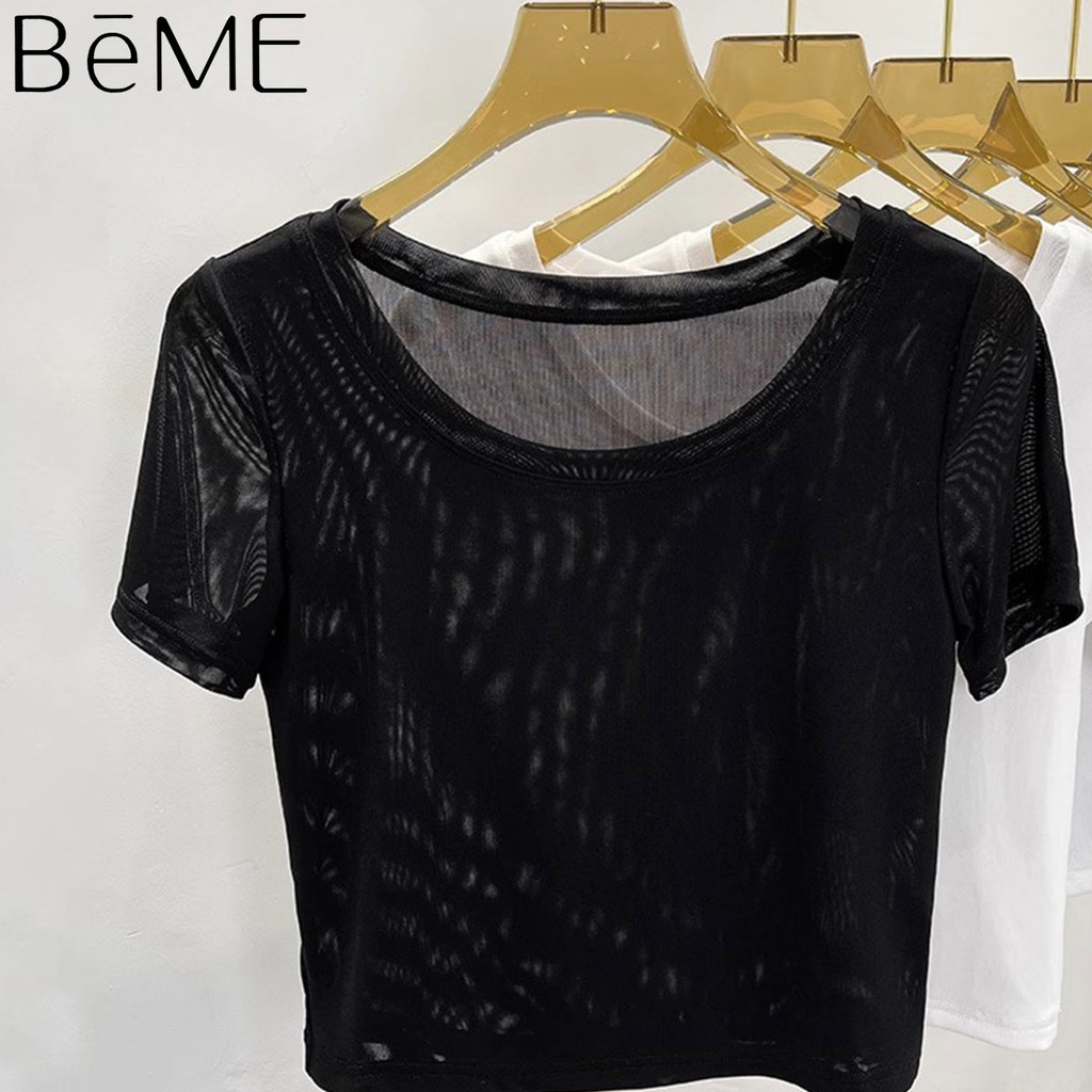 เสื้อครอปแขนสั้นผ้าตาข่าย สำหรับฤดูร้อน ใส่สบาย