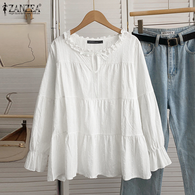 ZANZEA ซานเซีย ผู้หญิงเกาหลีลําลองคอกลมแขนยาวพิมพ์เสื้อหลวม