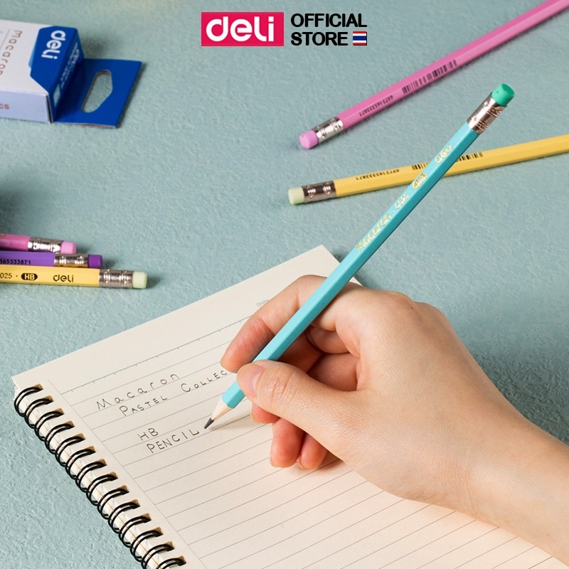 ดินสอไม้ Deli ดินสอHB ดินสอ ทรงหกเหลี่ยม (แพ็ค 12 แท่ง) สีพาสเทล เครื่องเขียน อุปกรณ์การเรียน