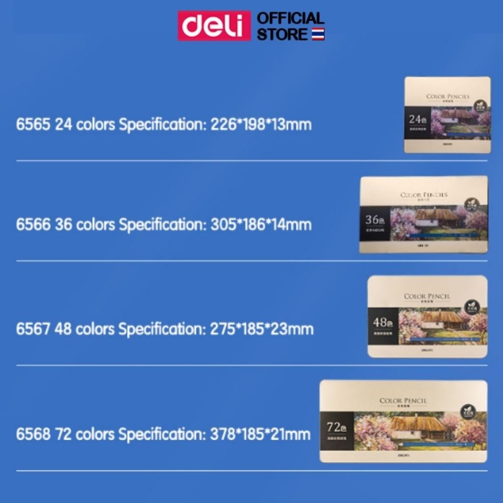 Deli أقلام تلوين خشبية 6565 بعلبة معدنية 24 / 36 / 48 / 72 لوناً — صورة 8