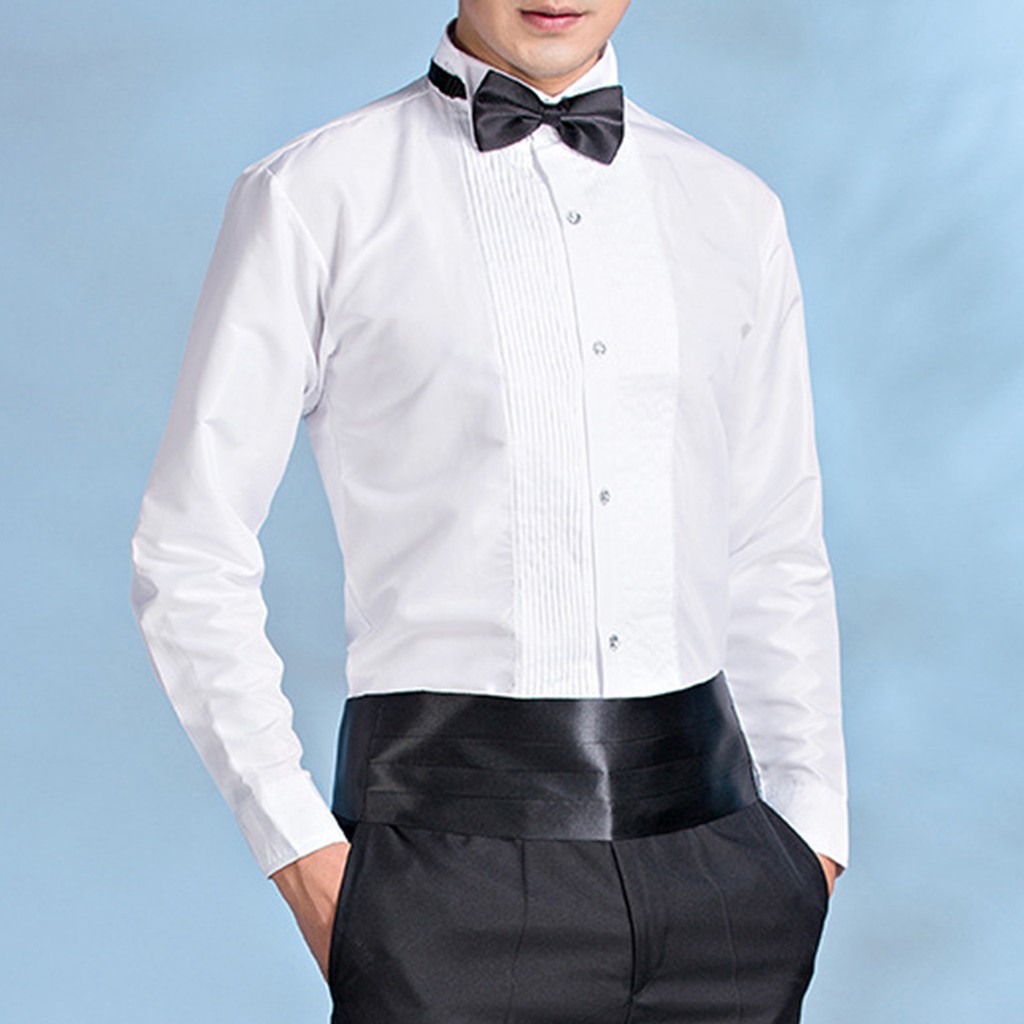 Hls ผู้ชายธุรกิจเสื้อ Winged Collar แขนยาวสีทึบชุดกระดุมแถวเดียวเสื้อ Tuxedo อย่างเป็นทางการสํานักงานเสื้อ Party Dinner งานแต่งงาน Bridegroom Emcee Top - รูปที่ 3
