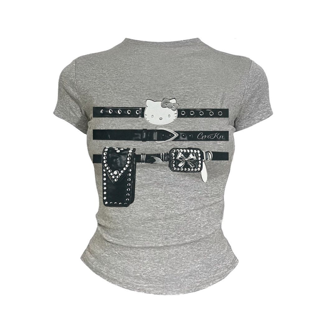 Retro HelloKitty Short Sleeve Summer Top for Women - Slim Fit Crop Top