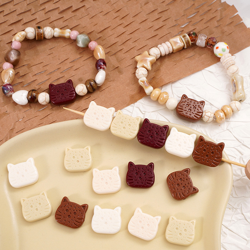 บิสกิตคิตตี้ ลูกปัดการ์ตูน 17x16 มม. 5 ชิ้น เครื่องประดับทำเอง อุปกรณ์เสริมสร้อยข้อมือแมวน่ารัก