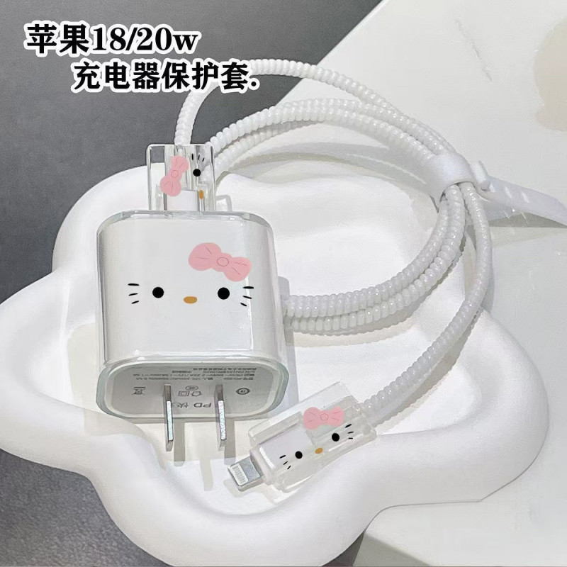 สีชมพู Hello Kitty Apple Charger ฝาครอบป้องกัน 20w สายเคเบิลข้อมูล Anti Break เหมาะสําหรับ iPhone 13/14/15/16