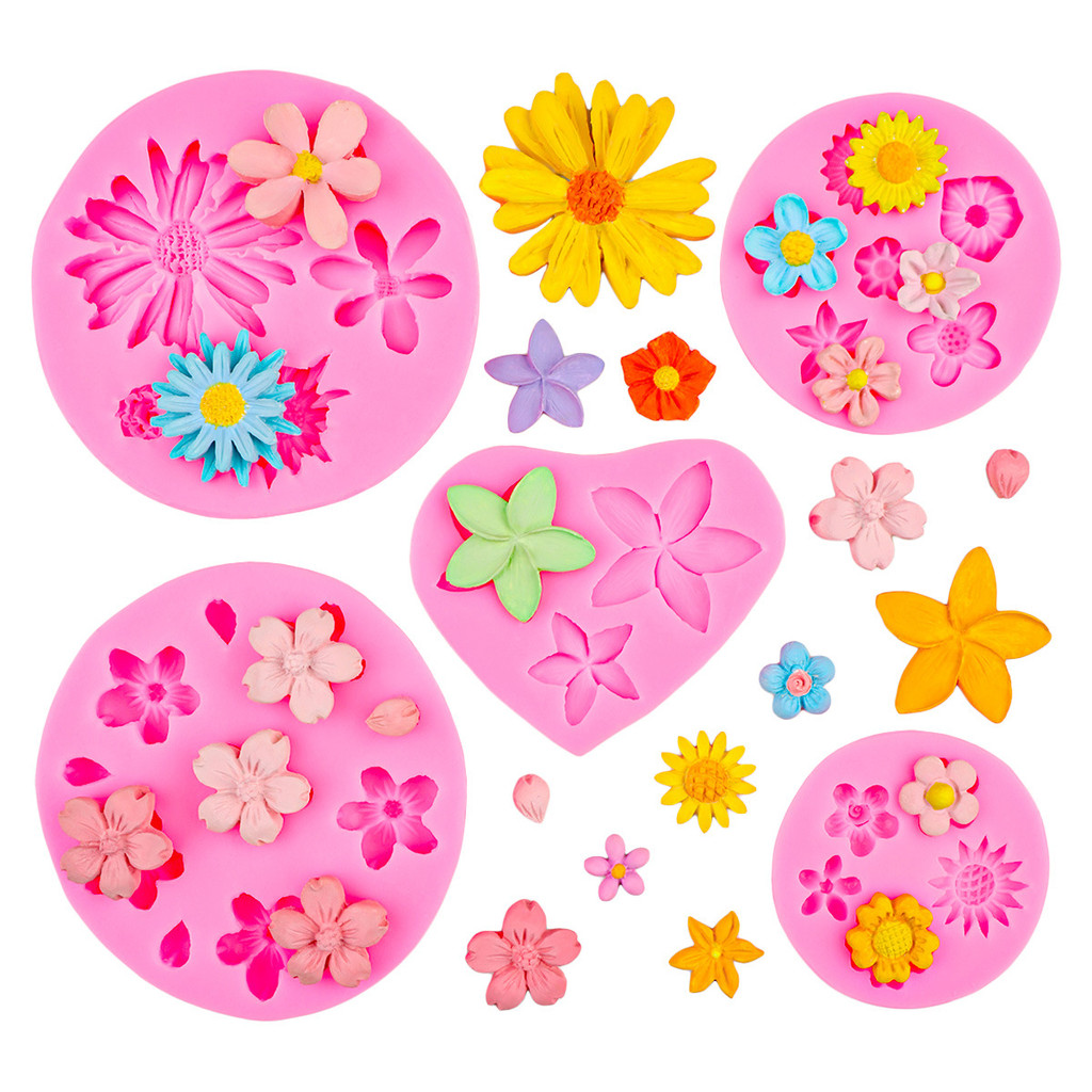 แม่พิมพ์ดอกไม้ ซิลิโคนช็อกโกแลต Daisy ดอกไม้ Fondant Polymer Clay เรซิ่นแม่พิมพ์สบู่ Ice Cube Jello แม่พิมพ์สําหรับอบเค้ก Cupcake ตกแต่ง