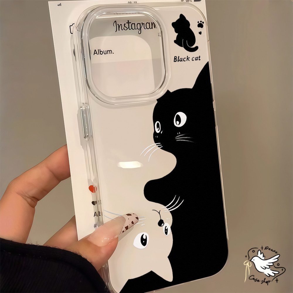 COD-ในไทย💥แมวคู่ TPU เคส For iPhone 11 15 16 14 13 12 Pro Max X XS XR 13 Pro 16 Plus กันกระแทก แฟชั่น ครีม IMD Unisex