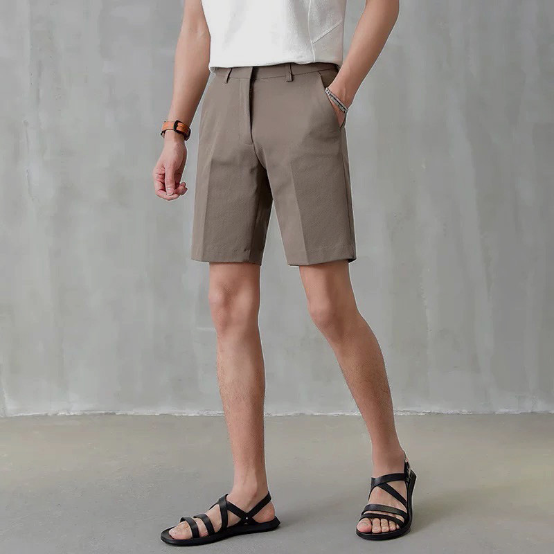 KINGMEN 🛵New ส่งด่วน🛵 กางเกงขาสั้น สีพื้น มินิมอล กางเกงสแล็คขาสั้น (ผ้าหนา พรีเมี่ยม) เอว28-38 - รูปที่ 4