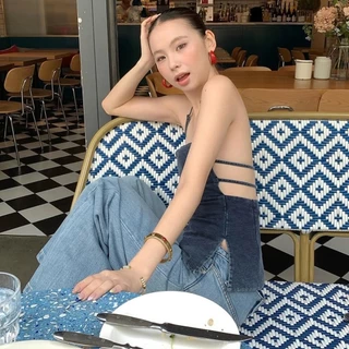 Kliou Solid Backless Vest เซ็กซี่ Halter สลิง Cleavage ปิดไหล่ Skinny ฤดูร้อน Relax Hipster ผู้หญิงอเมริกัน Vintage Street สไตล์