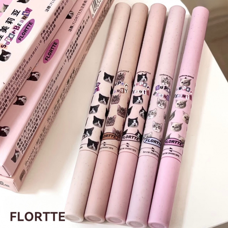 FLORTTE ดินสอเขียนคิ้วดินสอเขียนคิ้วสองหัวครีมเขียนคิ้วสองในหนึ่งเดียวยาวนานกันน้ําสีอ่อน