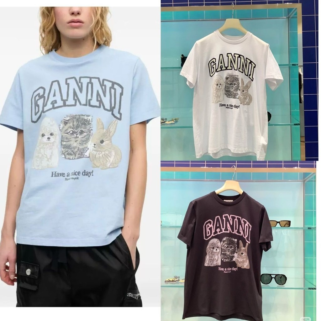 พุดเดิ้ลของ ทั้งคู่ แมวกระต่ายพิมพ์รอบคอหลวมผ้าฝ้ายแท้แขนสั้นเสื้อยืดด้านบนหญิงชาย