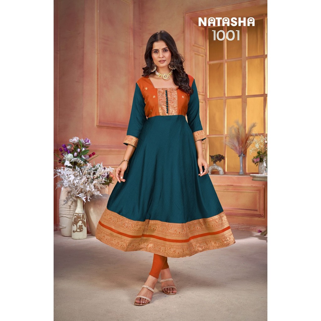VICHITRA SILK ANARKALI KURTIS GOWN พร้อม PATTU BORDER