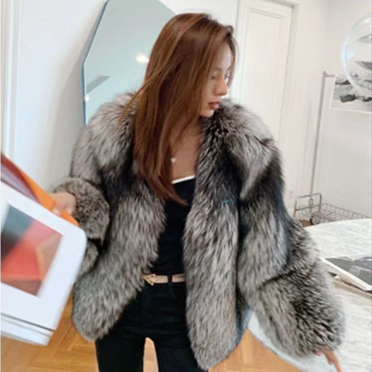 Temperament Coat Noble Warm Thickened Autumn and Winter Silver Fox Fur Casual Fashion Fur Furry Sweater Light Short Women's